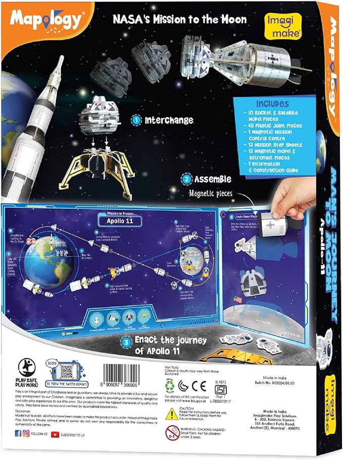 Imagimake Mapology Man's Journey to Moon | NASA Mission Apollo 11 | Rocket & Satellite Model Making Set | Space Toys for ages 8-13 | Educational Science Kits for Kids Age 8-12 | Gifts for Boys & Girls