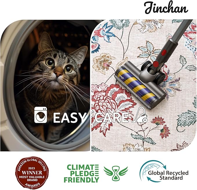 jinchan 3x5 Floral Rug for Entryway Washable Kitchen Rug Vintage Romance Design Small Mat Non Slip Indoor Doormat Lightweight Low-Profile Throw Carpet for Entrance Bathroom Laundry Room, Red/Beige