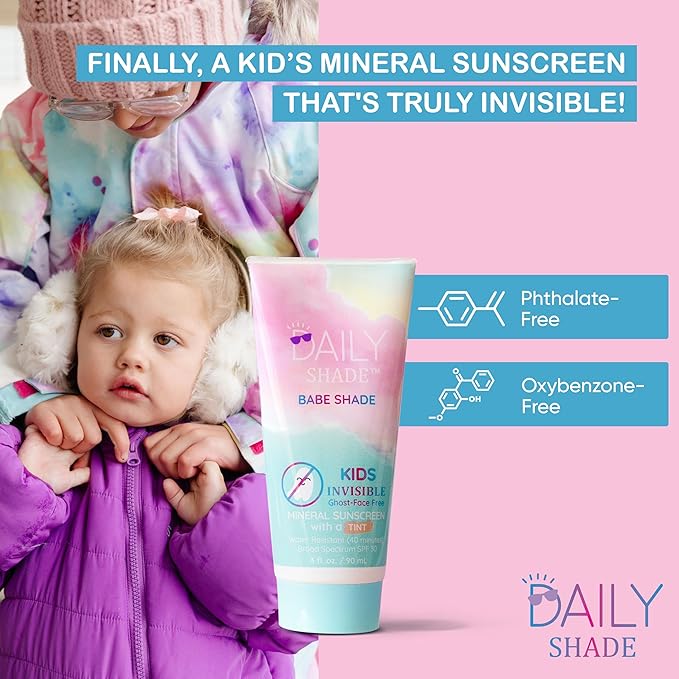 Kid's Sunscreen Starter Kit – Tinted Mineral Sunscreen for Face & Body with SPF 30, Shade Brush, Travel Bag & UV Card – Non-Nano Zinc, Reef Safe, Water Resistant & Hypoallergenic Skin Care