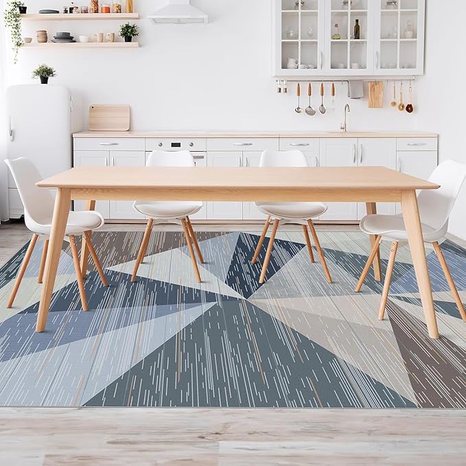 HOMFINE Washable Modern Area Rug - Geometric Style 5x7 Rugs for Living Room, Bedroom, Machine Washable Rug Soft Non Slip Non Shedding Area Rug - Blue, 5'x7'