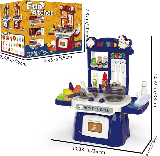 Kitchen Set for Toddler with Sound and Light,Pretend Cooking Food Set,Kids Kitchen Playset,Play Sink with Running Water and Electronic Induction Stove,Kitchen Accessories (red Kitchen and More Food)