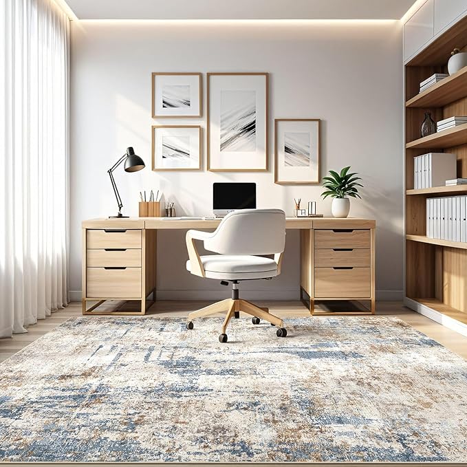 7x9 Area Rug Washable Rugs: Living Room Large Abstract Modern Soft Stain Resistant Indoor Floor Non Slip Accent Carpet for Bedroom Nursery Playroom Office Dining Room Dorm Home House- Tan