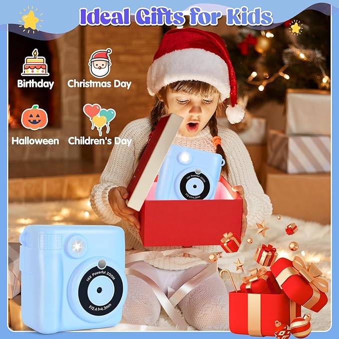 Instant Print Camera for Kids - 2.4 Inch Kids Camera Instant Print with Paper & 32G Card- Digital Children Toys as Christams Birthday Gifts for Girls Boys Age 3-12 - Blue