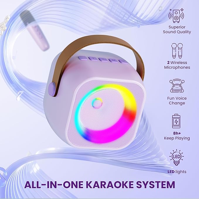 Karaoke Machine for Kids Toys for 4-12+ Year Old, Mini Portable Bluetooth Speaker with 2 Wireless Microphones, Birthday Party for Girls Boys