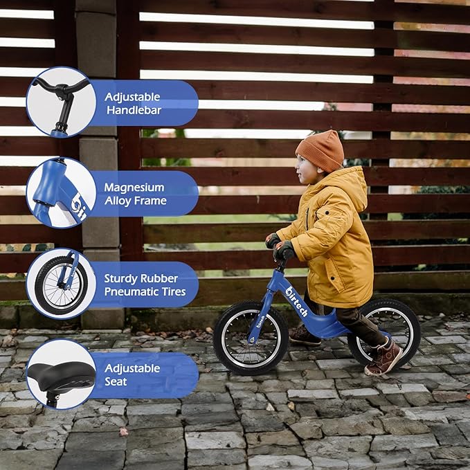 14" Kids Balance Bike for 3,4,5,6 Year Old Boys and Girls, Air Tires with Magnesium Alloy Frame, Lightweight No Pedal Toddler Training Bicycle