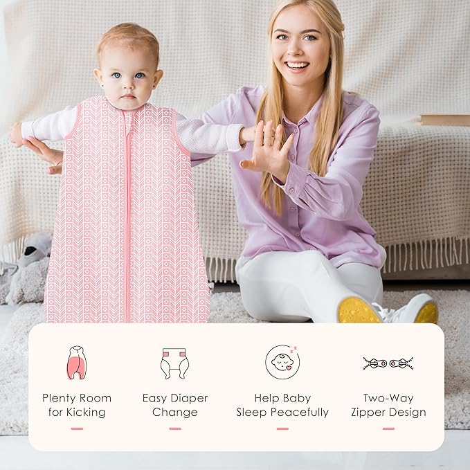 SWEET DOLPHIN Baby Sleep Sack 18-24 Months - 100% Cotton 2-Way Zipper TOG 0.5 Infant Wearable Blanket, Newborn Essentials Toddler 3 Pack Sleeping Sacks - Pink