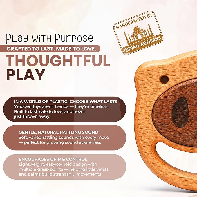 100% Wooden Baby Toy | No Paint, No Plastic | Eco-Friendly Rattle for 0ā6 Months