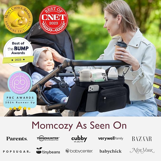 Momcozy Universal Stroller Organizer with Insulated Cup Holder Detachable Phone Bag & Shoulder Strap, Fits for Stroller like Uppababy, Baby Jogger, Britax, BOB, Umbrella and Pet Stroller