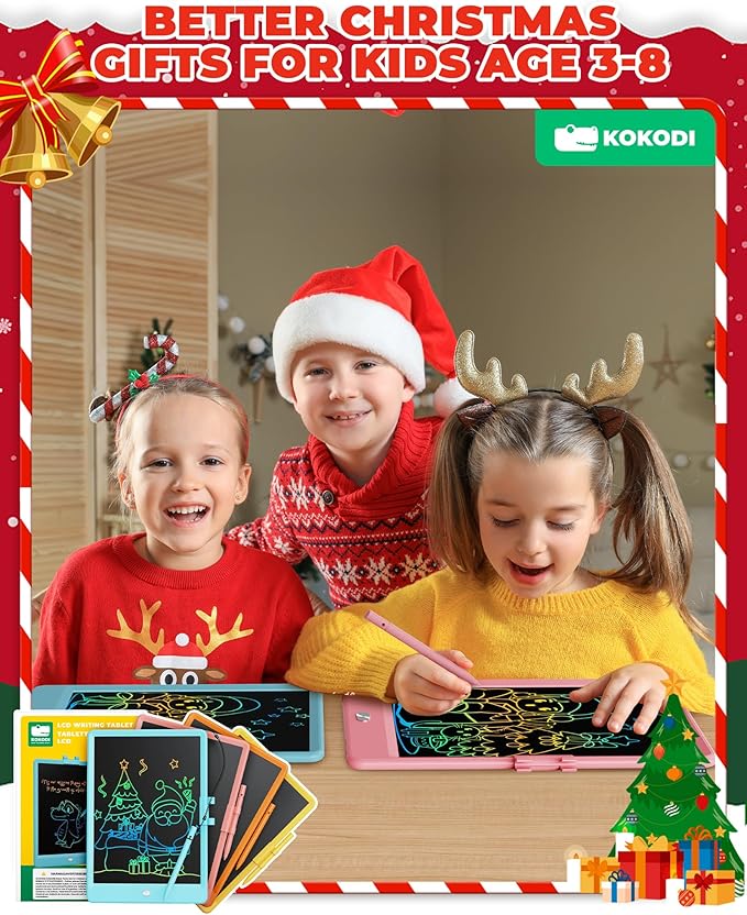 KOKODI LCD Writing Tablet, Valentines Day Gifts for Kids,10 Inch Colorful Toddler Doodle Board Drawing Tablet, Erasable Reusable Electronic Drawing Pads, Educational and Learning Toys for Kids