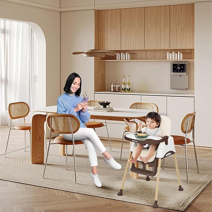 3 in 1 High Chairs for Babies and Toddlers, Convertible High Chair, High Chair with Foot Rest and Double Tray, Easy to Clean, Compact and Versatile, Perfect for Growing Kids, Cream