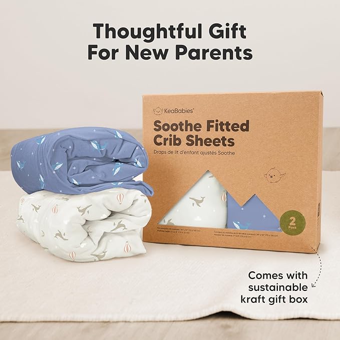 KeaBabies 2-Pack Organic Crib Sheets for Boys, Girls - 52x28 Fitted Crib Mattress Sheet Neutral, Breathable Jersey Cotton Cover for Baby Bed, Toddler Mattress, Soft & Cute Prints (Marine Muse)