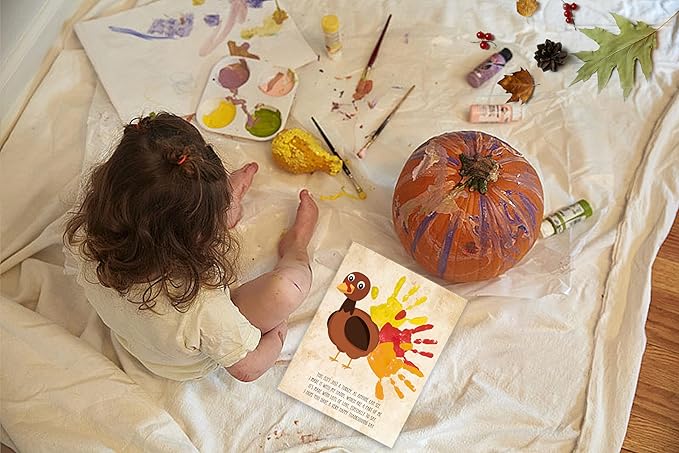 Handprint Art Craft Kits, DIY Happy Thanksgiving Keepsake, Handprint Baby Keepsake Gifts, 10 Turkey Cards, Thanksgiving Party Games, Make Your Own Thank You Greeting Cards Gifts for Mom and Dad, 01