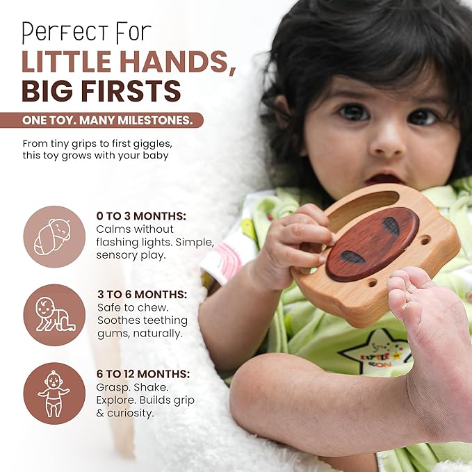 100% Wooden Baby Toy | No Paint, No Plastic | Eco-Friendly Rattle for 0ā6 Months