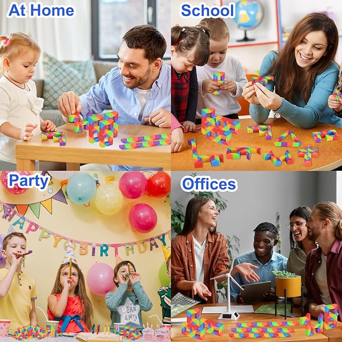 GOLDGE 40 Pack Mini Fidget Snake Cube Puzzle Toys - Party Favors & Goodie Bag Fillers, Travel Toys for Kids Ages 4-8, Rainbow Colors - Bulk Birthday & Back to School Gifts - Stocking Stuffers