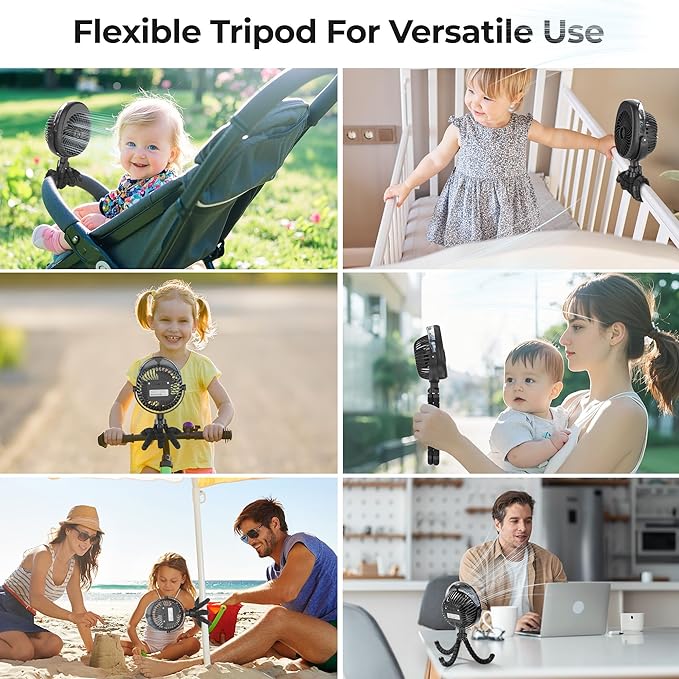 COMLIFE Misting Baby Stroller Fan, Rechargeable Battery Operated, 270° & 360° Pivoting, 50ml Portable Water Sprayer Misting Fan with Flexible Tripod Clip on Car Seat Crib Treadmill Bunk Bed
