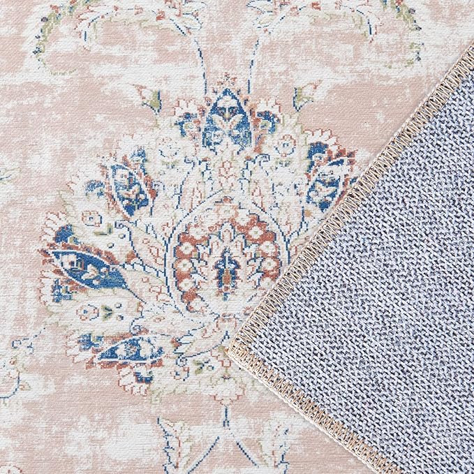 jinchan Hallway Runner Rug 3x8 Machine Washable Runner Rug Pink Vintage Floral Design Non-Slip Low Pile Ultra-Thin for Kitchen Laundry Room Bedroom Farmhouse (3‘x8',Pink)