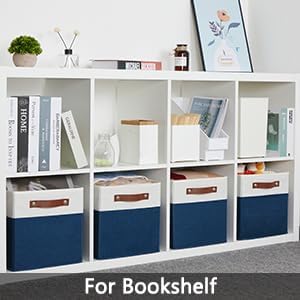 HNZIGE Cube Storage Bins Basket for Shelves Set of 4, Fabric Storage Cubes Baskets Closet Storage Bins for Cube with Handles, Cubby Storage Bins Baskets for Organizing Home and Office (White Blue)