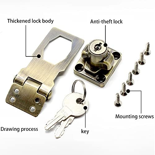 2 Packs Keyed Hasp Locks Twist Knob Keyed Locking Hasp for Small Doors, Cabinets and More,Stainless Steel Steel, Hasp Lock Catch Latch Safety Lock Door Lock with Keys (4inch, Bronze)