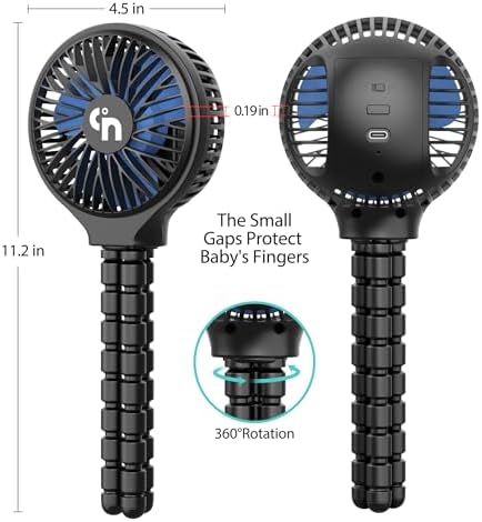 HomeLifairy Portable Stroller Fan, USB or Rechargeable Battery Operated with 3 Speeds and 360°Rotate, Cooling Clip On for Baby Crib Travel Car Seat Black