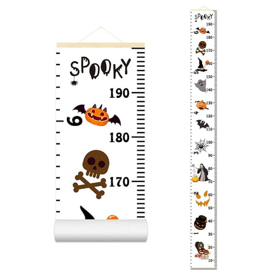 Halloween Baby Height Growth Chart - Canvas Height Chart for Kids Baby Child Toddler Boys Girls Growth Chart for Wall Room Nursery Decor Hangable and Removable Measuring Wall Ruler (B, Beige Wood)
