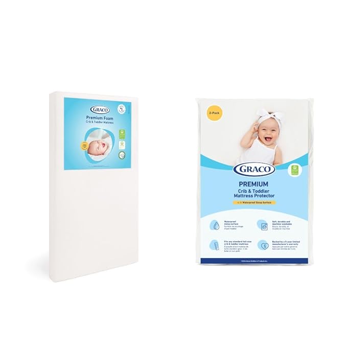 Graco Premium Crib Mattress & Protector Value Bundle (2-Pack) – Includes GREENGUARD Gold Certified Crib & Toddler Mattress, GREENGUARD Gold Certified Waterproof Protector
