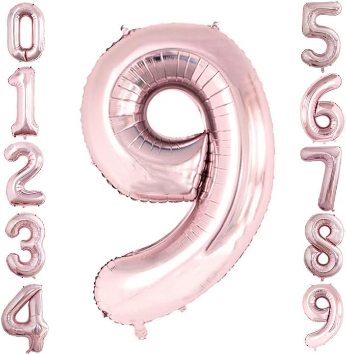 GOER Rose Gold Foil Balloons Number 9,Huge Number Balloons for 9th Birthday Party Supplies Anniversary Decorations(3 pcs,42 inch,32 inc,16inch)