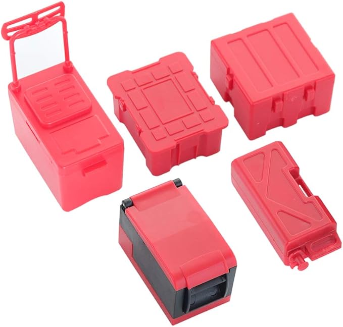 5PCS Plastic RC Mini Tool Set/Fishing Box/Medical Chest/Refrigerator/Fuel Tank/Tool Case Compatible with traxxas TRX4 Axial SCX10 1/10 1/8 RC Crawler Climbing Car Simulation Decoration(Red)