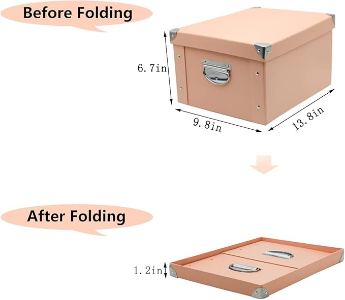 GUOZI Collapsible Storage Box, Decorative Memory Box with Lid & Metal Reinforced Corners, Cardboard File Bin with Handles, Organizer Gift Box for Keepsake Toy Photos Office Nursery Wardrobe Bookshelf