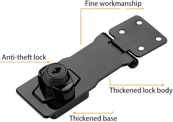 2 Packs Keyed Hasp Locks Twist Knob Keyed Locking Hasp for Small Doors, Cabinets and More,Stainless Steel Steel, Hasp Lock Catch Latch Safety Lock Door Lock with Keys (4inch, Bliack)