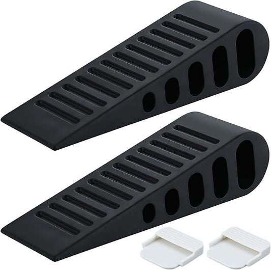 JQK Rubber Door Stopper Wedge, Black 2 Pack Soft TPR Premium Door Stops for Bottom of Heavy Duty Door on Tile, Concrete, Carpet, Wooden Floor, DSB61-BK-P2
