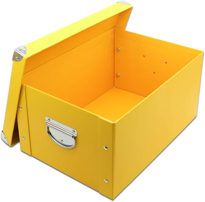 GUOZI Collapsible Storage Box, Decorative Memory Box with Lid & Metal Reinforced Corners, Cardboard File Bin with Handles, Organizer Gift Box for Keepsake Toy Photos Office Nursery Wardrobe Bookshelf