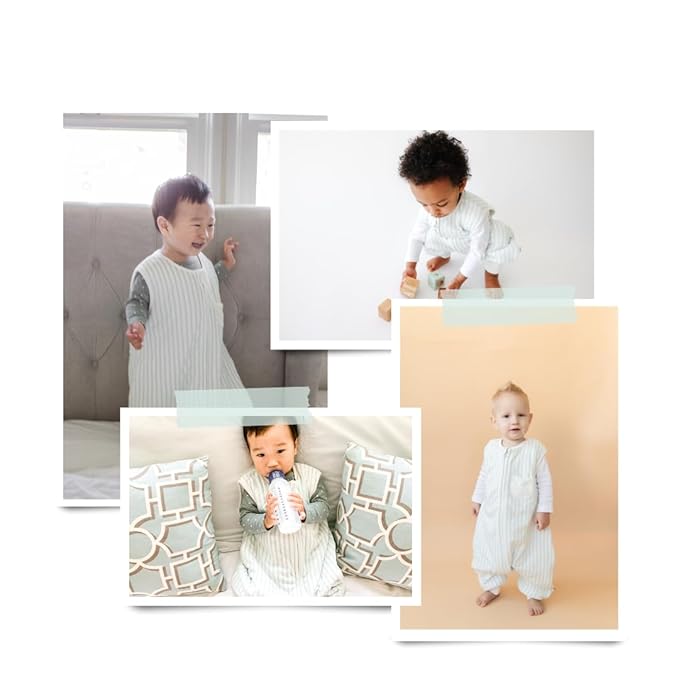 Tealbee Dreamsuit: Toddler Sleep Sack with Feet 2T 3T - 1.5 TOG Winter Baby Wearable Blanket for Walkers - Rayon made from Bamboo, Organic Cotton Sleep Bag - Minty Stripes