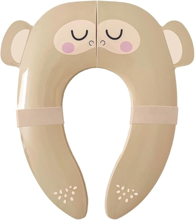 Hippypotamus Travel Potty Seat for Toddler - Folding Potty Training Seat - Portable Toilet Seat Cover for Baby & Kids (BEIGE Monkey)