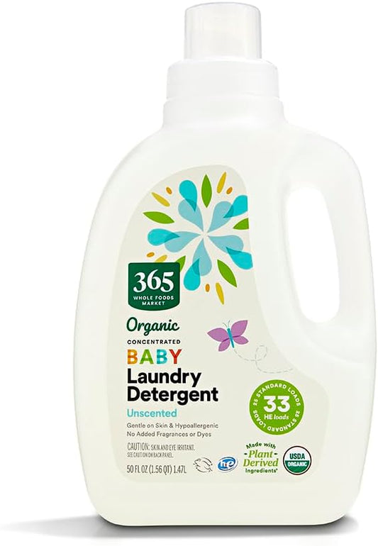 365 by Whole Foods Market, Organic Concentrated Baby Laundry Detergent, Unscented, 33 HE Loads, 50 Fl Oz