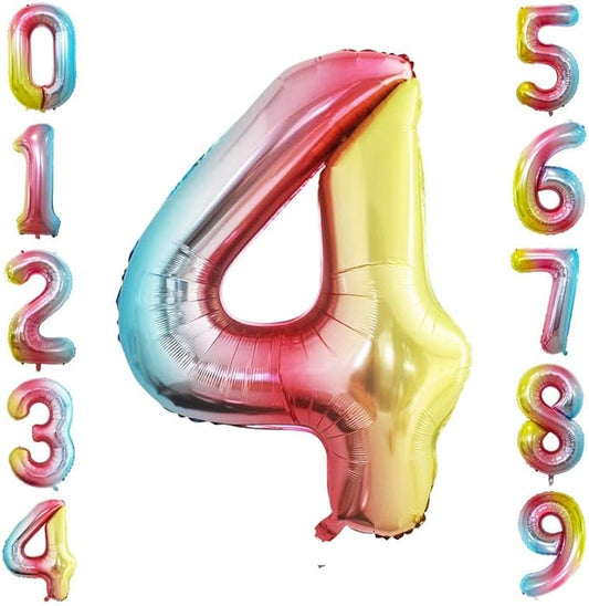 GOER Rainbow Foil Balloons Number 4,Huge Number Balloons for 4th Birthday Party Supplies Anniversary Decorations (3 pcs,42 inch,32 inch,16inch)