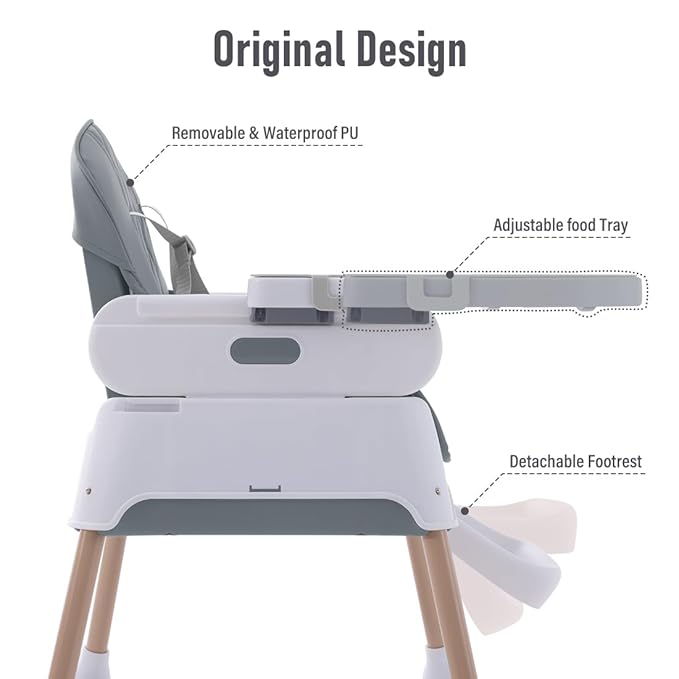 3 in 1 Baby High Chair,Adjustable Convertible Chairs Baby High Chairs for Babies and Toddlers,Portable and Easy to Clean,Gray