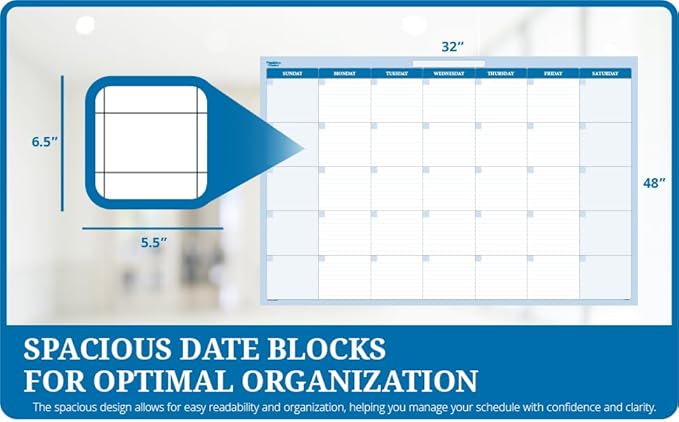 30-Day 1-Month Dry and Wet Erasable Wall Calendar Planner (Horizontal 32" 48", Sky Blue)