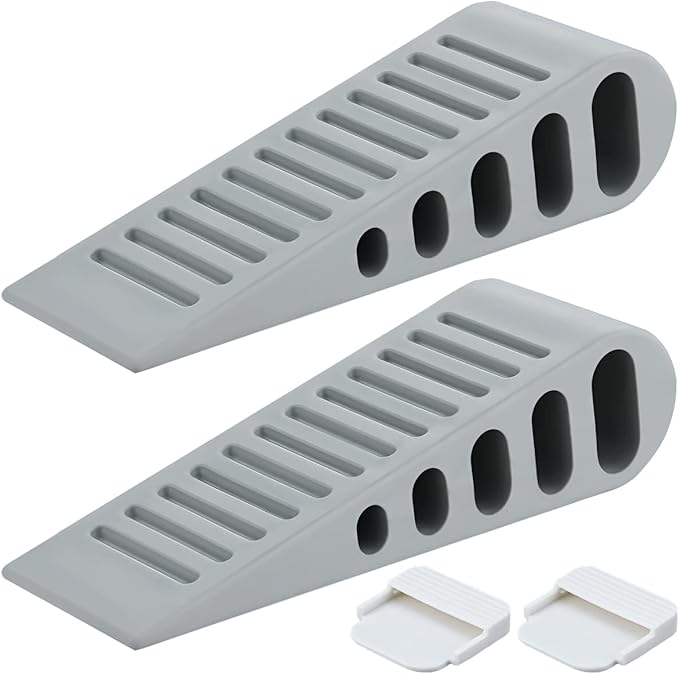JQK Rubber Door Stopper Wedge, Grey 6 Pack Soft TPR Premium Door Stops for Bottom of Heavy Duty Door on Tile, Concrete, Carpet, Wooden Floor, DSB61-GY-P6