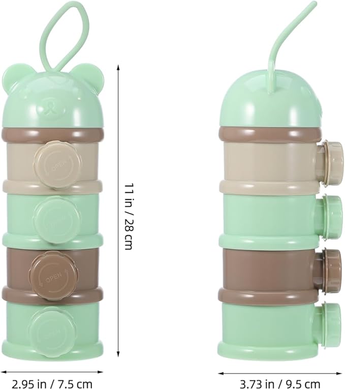 IMIKEYA Stackable Formula Dispenser - 4-Layer Milk Powder Container for Travel Light Green