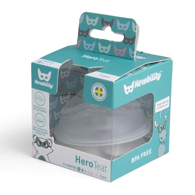 Herobility Double Anti-Colic Silicone Nipples, Baby Bottle Teats, Breast Like Shaped Nipples - Fits Herobility's & Eco Baby Bottles | Pack of 2 (X-Small Size)