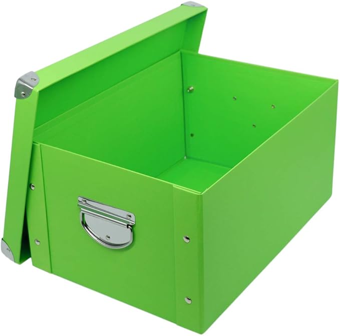 GUOZI Collapsible Storage Box, Decorative Memory Box with Lid & Metal Reinforced Corners, Cardboard File Bin with Handles, Organizer Gift Box for Keepsake Toy Photos Office Nursery Wardrobe Bookshelf