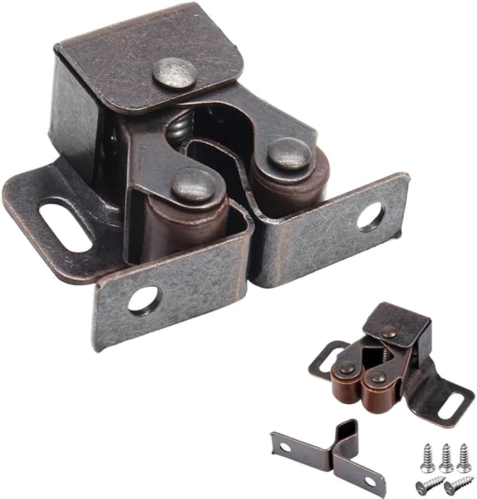 6 Pack Cabinet Latch - Double Roller Catch Hardware for Cupboard Closet Kitchen Cabinet Door Latches and RV Cabinet,Bronze