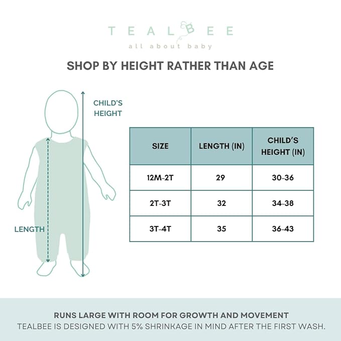 Tealbee Dreamsuit: Toddler Sleep Sack with Feet 3T-4T - 0.8 TOG Lightweight Baby Wearable Blanket for Walkers - Rayon made from Bamboo, Organic Cotton Sleeping Bag - Checkered