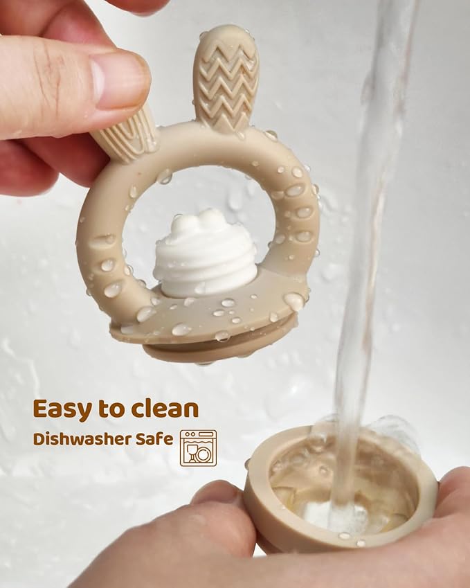 2 Packs Baby Fruit Feeder & Freezer Nibble Tray Combo, Push Pop Baby Food Feeder to Safely Introduce New Foods, Fresh & Frozen Food Silicone Feeder, 100% Food Grade, BPA Free (Caramel & Pink)