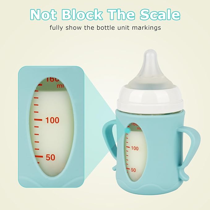 Silicone Sleeves for Pigeon Baby Bottles 5.4oz,Anti Breakage Glass Baby Bottle Holder with Handles 2 Pack