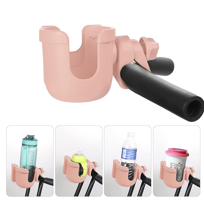 Suranew Adjustable Stroller Cup Holder with Phone Holder for Baby Stroller for Family Members,Pink