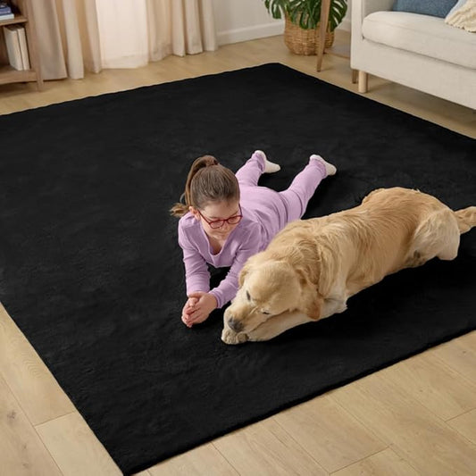 GORILLA GRIP Ultra Soft Washable Area Rug, 5x7, Stain and Slip Resistant Plush Thick Carpet for Bedroom Living Room, No Shed Floor Rugs, Pet Friendly, Dorm Essentials, Kids Nursery Home Decor, Black