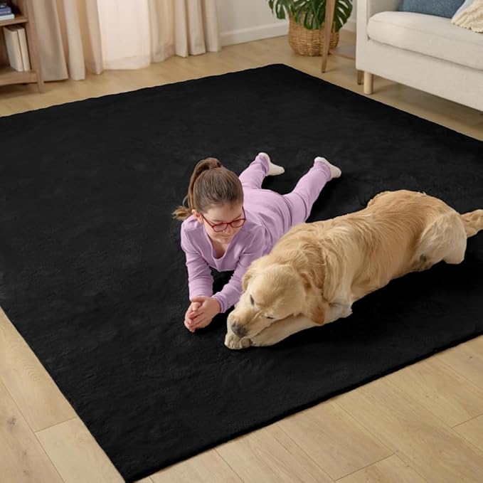GORILLA GRIP Ultra Soft Washable Area Rug, 8x10, Stain and Slip Resistant Plush Thick Carpet for Bedroom Living Room, No Shed Floor Rugs, Pet Friendly, Dorm Essentials, Kids Nursery Home Decor, Black
