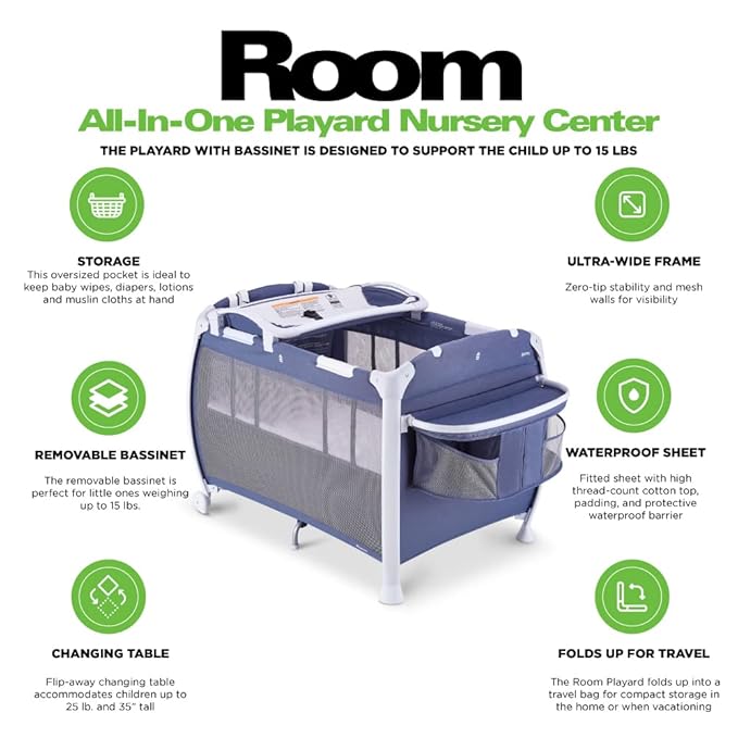Joovy Room-Playard, Nursery Center, Bassinet, Changing-Table, Slate