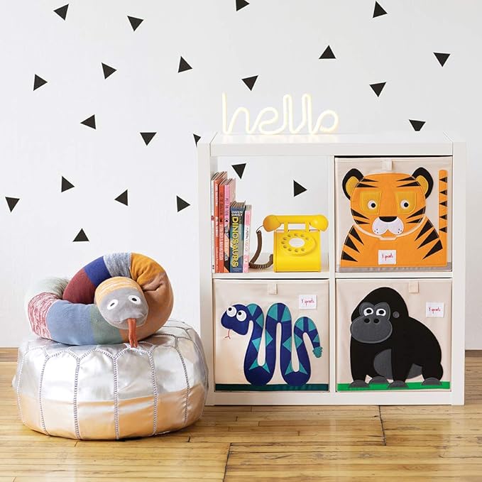 3 Sprouts Toy Storage Organizer: Toy Box Cube Organizer for Playroom, Nursery - Foldable Storage Bin - Tiger
